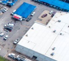 Cropped detail of the commercial building and staging area